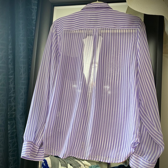 American Eagle Sheer Stripped Button Down Blouse - Picture 3 of 4